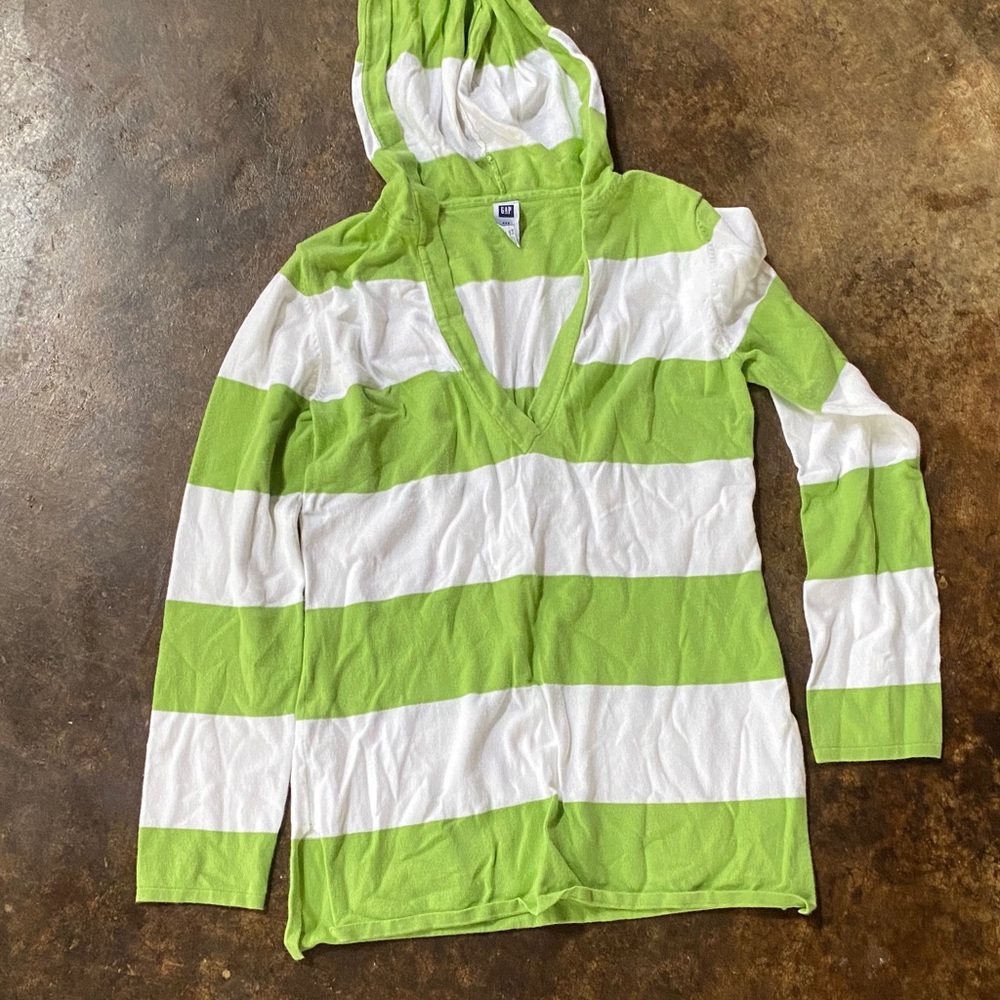 GAP Green and White Striped Hoodie